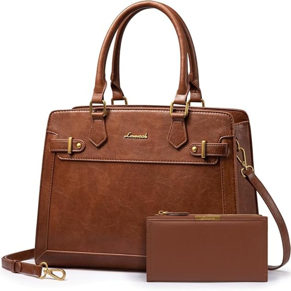 Women, Tote Shoulder Bag Satchel Brown Purse and PU Leather